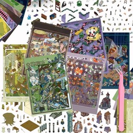 6 Sheets Large 3D Isometric Dark Gothic Scene Sticker – Spooky Fantasy Miniature Room Sticker Kit with Haunted Witch House Halloween for Journaling, Scrapbooking & Stress Relief