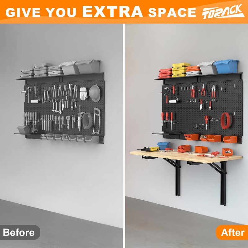 TORACK Heavy Duty Wall Mounted Folding Workbench, Space-Saving Collapsible Wall