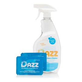 DAZZ Window and Glass Cleaner Starter Kit (1 Reusable Spray Bottle, 2 Refills) Natural Cleaning Tablets - Streak Free, Eco Friendly, Non Toxic - Safe for Kids & Pets