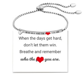PENGION Remember Who The You Are Motivational Tube Bracelet For Women, Adjustable Hand Bradied Wrap Stainless Steel To My Daughter/Best Friend Inspirational Gifts Teen Girls Jewelr… (Silver)