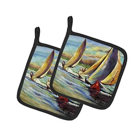 Caroline's Treasures JMK1236PTHD Knost Reggata Sailboats Pair of Pot Holders Kitchen Heat Resistant Pot Holders Sets Oven Hot Pads for Cooking Baking BBQ, 7 1/2 x 7 1/2