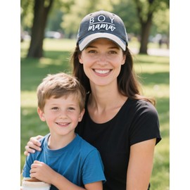 Qoyupuza 3D Embroidered Boy Mama Baseball Cap for Women, Adjustable Cotton Boy Mom Hat, Funny Gift for Mommy Mamas Grey