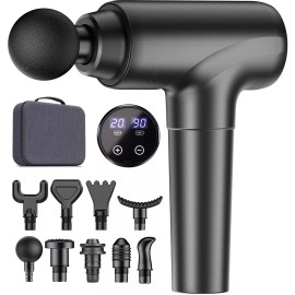 cotsoco Portable Dark Grey Massage Gun with 20 Speeds 9 Heads for Muscle Recovery