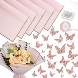 20 Sheets Flower Wrapping Paper, Pink  Floral Wrapping Paper Bouquet Accessories with 100 Corsage Pins, 36 Rose  Butterflies, Satin Ribbon for Wedding Mother's Day  Packaging - Color: Black-157