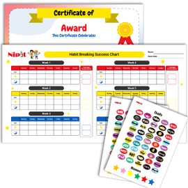 Nipit Reward Chart for Kids - Stop Thumb Sucking & Nail Biting Tracker, Encourage Good Behavior with Fun Stickers, Interactive Behavior Chart for Home, Colorful Design, Ideal for Toddlers & Children