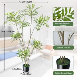 Artificial Mahonia Fortunei Tree, Luabue 6FT Tall Fake Dracaena Plant Fake Bamboo Tree Faux Plants Indoor, Artificial Floor Plants for Home Office Bedroom Balcony Living Room Lobby Decor