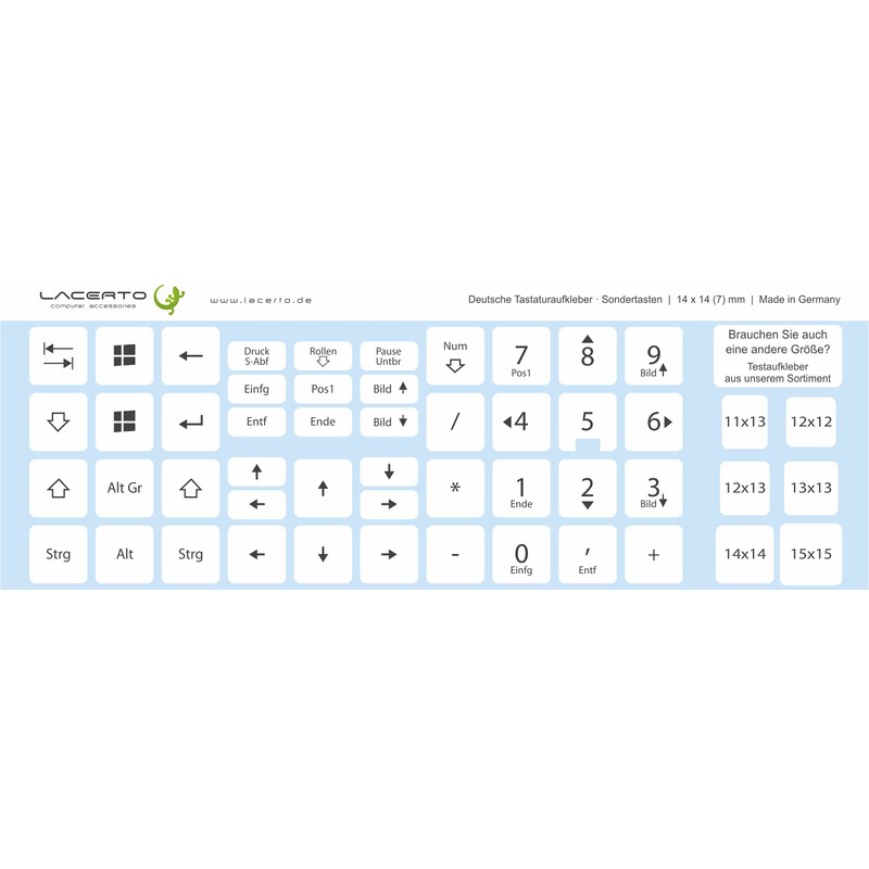 Lacerto® 14 x 14 mm German Sticker Set for PC
