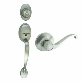 Design House 783514 Coventry 2-Way Latch Entry Set, Keyway and Lever, Satin Nickel Finish