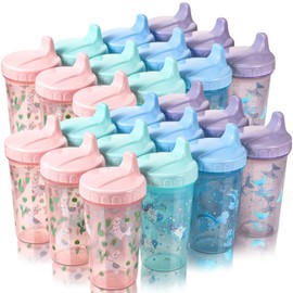 Mifoci 24 Pcs 10 oz Sippy Cups for Toddlers Reusable No Spill Cups with Lids Toddler Baby Feeding Supplies, Dishwasher, Microwave Safe (Girl Style)