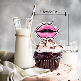 18pcs Pink Glitter Dessert Cupcake Topper for Make Up Cosmetics Long Eyelashes Big Eyes Pink Lip Theme Decor Supplies Lady Woman Girls Happy Birthday Bachelor Wedding Party Decoration