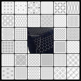 32 PCS Sashiko Stencil Kit, 5.1 x 5.1 Inch Plastic Geometric Sashiko Pattern Template Drawing Line Embroidery Pattern for Sewing Hand Quilting and Embroidery