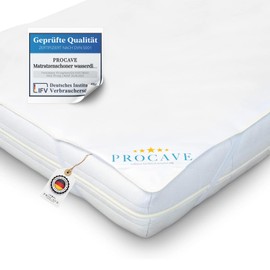 PROCAVE Waterproof Mattress Protector (180 x 220 cm) – Breathable Mattress Topper, Made in Germany, White, Crinkle-Free Mattress Protector