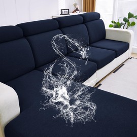 DISSA Waterproof Couch Cushion Covers, Washable Sofa Cushion Covers, Stretch Sofa Slipcovers, Thick Jacquard Fabric, Couch Covers for 3 Cushion Couch Sofa Pet Friendly(3-Piece Sofa Cushion, Navy)
