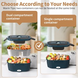 Vingud Electric Lunch Box for Adults, Heated Lunch Box for Men Women with Dual 1.5L Stainless Steel Containers, Portable 80W Food Warmer Heating Lunchbox for Car/Truck/Work Lonchera Eléctrica Portátil