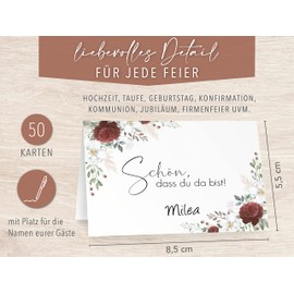 50 Place Cards, Wedding Name Cards, Place Cards - Wedding - Birthday - Communion - Creative - Burgundy Roses