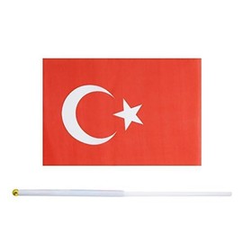 10 Pack Turkey Turk Flags on Stick 5x8 Inch,Patriotic Decorations,Classroom Decor,Small Mini Flags on Sticks,Flag Decorations for Party.