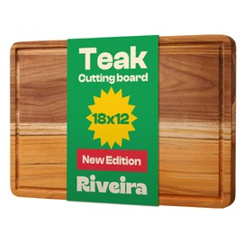 Riveira Riveira Teak Wood Cutting Board – Gourmet Teak Grandeur: 18 x 12 Wooden Cutting Board – Natural Wooden Cutting Boards For Kitchen Decorative – Innovative Juice Grooves Teak Wooden Chopping Board