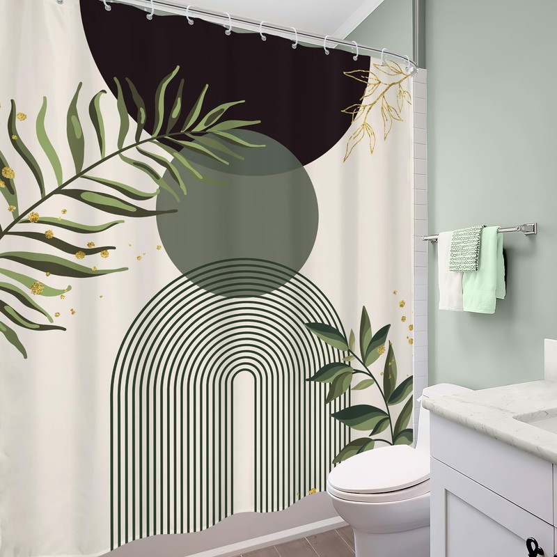 Dark Green Boho Shower Curtain 60Wx72H Black Green Modern Bohemian