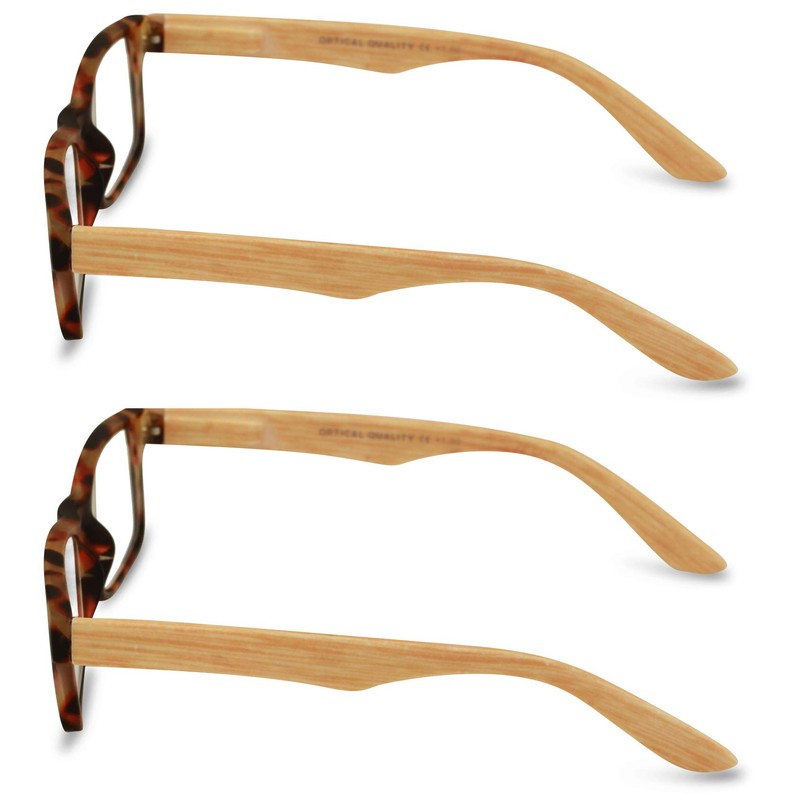 V.W.E. 2 Pairs of Wood Grain Printed Temple Arm Reading