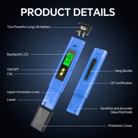 Digital pH Meter, PH Meter for Water Hydroponics Digital PH Tester Pen 0.01 High Accuracy Pocket Size with 0-14 PH Measurement Range for Household Drinking, Pool and Aquarium