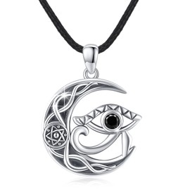 YEESIA Egyptian Eye of Horus Necklace Sterling Silver Antique Wedjat Eye of Ra Horus Symbol of Protection Amulet Protective Coptic Jewellery Gifts for Women Men, Sterling Silver