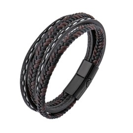 OSKINIA Mens Leather Bracelet Stainless Steel Brown Bracelets Birthday Anniversary Father Day Gifts for Men Him Dad