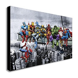 Superheroes - Lunch Atop Skyscraper - Canvas Wall Art Framed Print - Various Sizes (A4 12x8 inches)