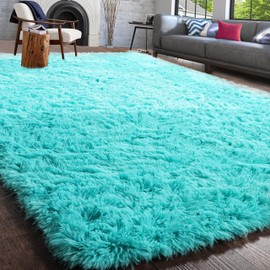 PAGISOFE Blue Fluffy Shag Area Rugs for Bedroom 5x7, Soft Fuzzy Shaggy Rugs for Living Room Carpet Nursery Floor Girls And Boys Dorm Room Rug