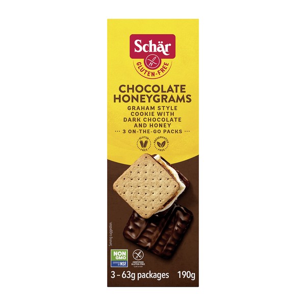 Schar Gluten-Free Chocolate Honeygrams - Non GMO, Preservative Free, Gluten-Free Graham Crackers Dipped in Chocolate, 190g