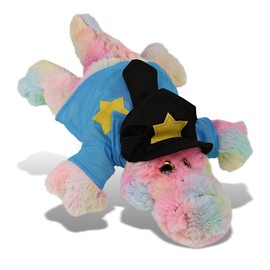 DolliBu Rainbow Alligator Police Officer Plush Toy – Super Soft Rainbow Alligator Cop Stuffed Animal Dress Up Cop Uniform and Cap Outfit, Fluffy Policeman Toy Plush Gift for Kids – 12 Inches
