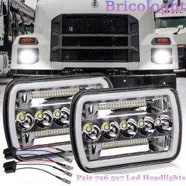 Bricologht 2PCS 105W 7x6" 5x7" LED Hi/Lo Beam Headlights for Mack MD7 CH CH600 MS300P Truck