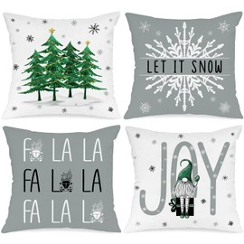 Lanpn Grey Christmas Cushion Covers 45x45 Set of 4, Decorative Gray Modern Winter Snowflake Xmas Throw Covers Pillow Cases 18x18 for Home Farmhouse Bedroom Room Holiday Couch Decor Decoration