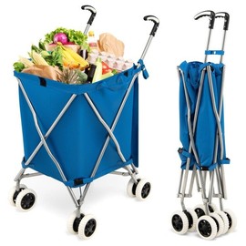 Costway Folding Shopping Utility Grocery Storage Cart With Water-Resistan