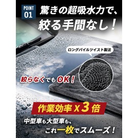ASTA Car Wash Towel, Super Absorbent, Large Size, Microfiber Cloth, Professional Specifications, Water Wipe, Window Wiping, Car Washing, Commercial Use, Towel, Water Absorption, Scratch Resistant, Water Repellent, Thick, Double-Sided, Large Car Wash Cloth (Black, S, 2 Pieces, 15.7 x 15.7 inches (40 x 40 cm)
