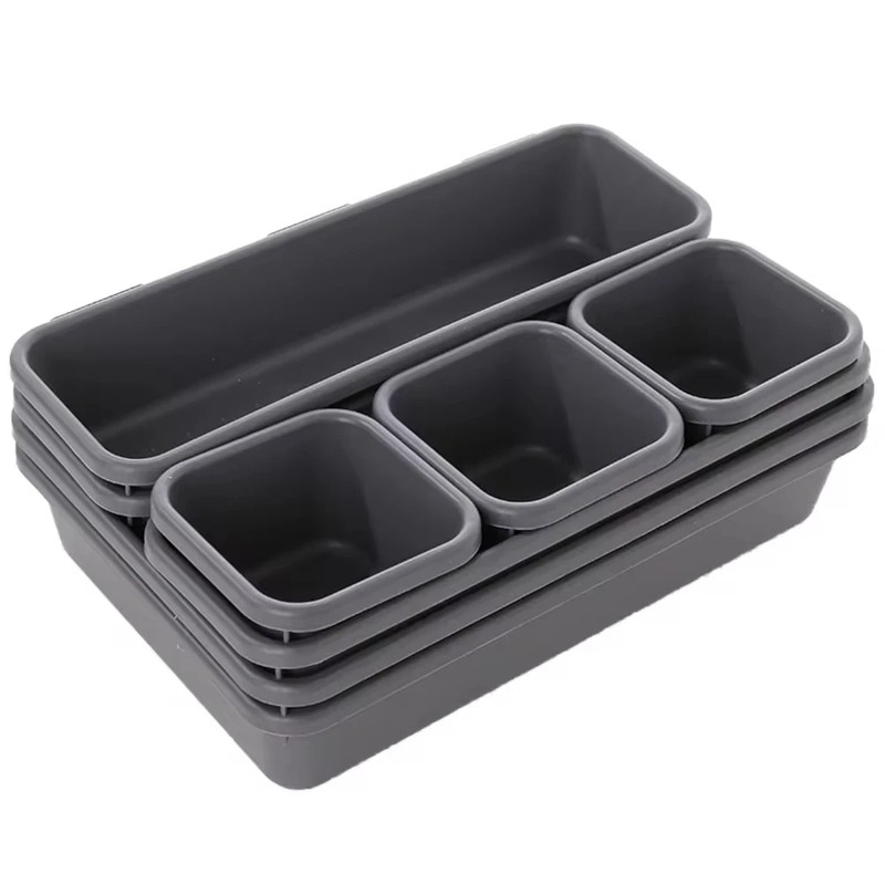 8-Piece Adjustable Drawer Organizer Set, Plastic Storage Trays for Makeup,