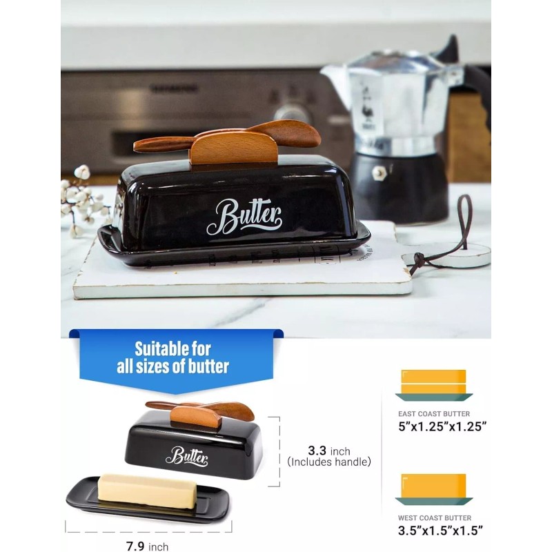 AISBUGUR Black Butter Dish with Lid and Knife Butter Tray