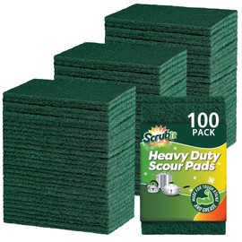 SCRUBIT Scouring Pad - Heavy Duty Scrub Pads for Cleaning Dishes - Non-Scratch Scour Pads - Reusable Scrubbing Pads - Green (100)