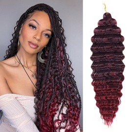 Ainimiu Ocean Wave Crochet Hair 22 Inch 3 Packs Deep Wave Curly Braiding Hair Extensions Synthetic Curly Crochet Hair For Black Women
