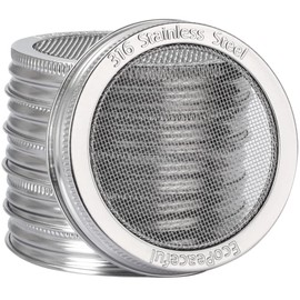 6-Pack - ONE-PIECE- 316 Surgical Stainless Steel Sprouting Lids for Wide Mouth Mason Jar - Ball or Kerr - Strainer Mesh Lids - Rust-Proof