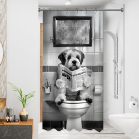 Funny Dog Shower Curtains, Cool Dog Read Book Shower Curtain, Fun 36 x 72 Inch Pet Puppy Waterproof Shower Curtains with Metal Hooks for Bathroom Decor