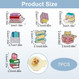 7Pcs Book Pins Cute Enamel Decorative Pins for Backpacks Jackets Coffee Flowers Words Cat Metal Badges Cartoon Brooches Aesthetic Book Lover Gifts for Teachers Readers