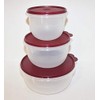 TUPPERWARE SET OF (3) MIXING BOWLS SHEER CLEAR WITH BORDEAUX
