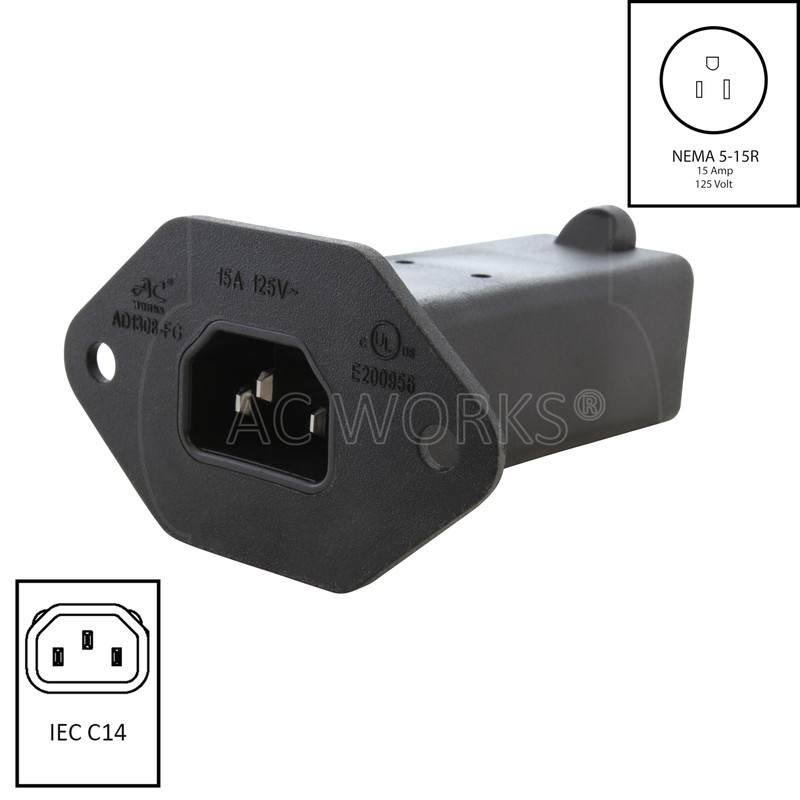 AC WORKS [AD1308-FG] IEC C14/ Sheet E with Mounting Holes