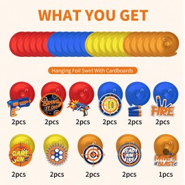 51 Pcs Dart War Party Hanging Swirl Decorations,Blue and Orange Dart Element Target Theme Hanging Swirl Decorations for Dart War Battle Birthday Party Supplies Favors