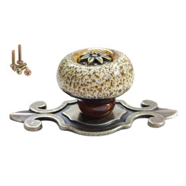 Wannianmu 5 Pack Retro Ceramic Knobs,Vintage Dresser Kitchen Petal Cabinet Pulls Rustic Zinc Alloy Base Back Plate Kid Cupboard Wardrobe Drawer Door Handles (Leopard Print White)