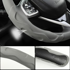 GIANT PANDA Leather Steering Wheel Cover, Car Accessories Interior, 3-Piece Steering Wheel Cover Universal for 99% Car, SUV, Truck (Grey)
