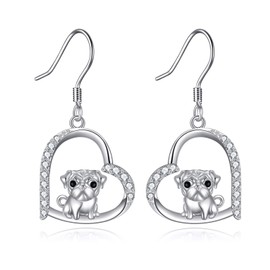 DAYLINLOVE Pug Earrings 925 Sterling Silver Pug Dangle Drop Earrings Pug Dog Jewellery Gifts for Women Girls Pug Lovers, Sterling Silver, No Gemstone