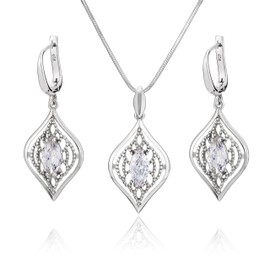 LillyMarie Women's Jewellery Set Genuine 925 Silver Cubic Zirconia Pendant Length Adjustable Jewellery Case Bridal Jewellery, Sterling Silver, Cubic Zirconia