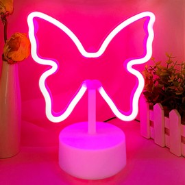 VIFULIN Butterfly Neon Sign Pink Neon Light, USB/Battery Operated Butterfly LED Signs Night Lights Room Decor for Girls Bedroom, Cute Lamp Aesthetic Gifts for Birthday Party Christmas Dorm Desk Table