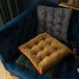 vctops Velvet Soft Square Chair Pad with Ties Cute Gradient Pom Pom Indoor Dining Chairs Cushion (Yellow, 16" x 16")